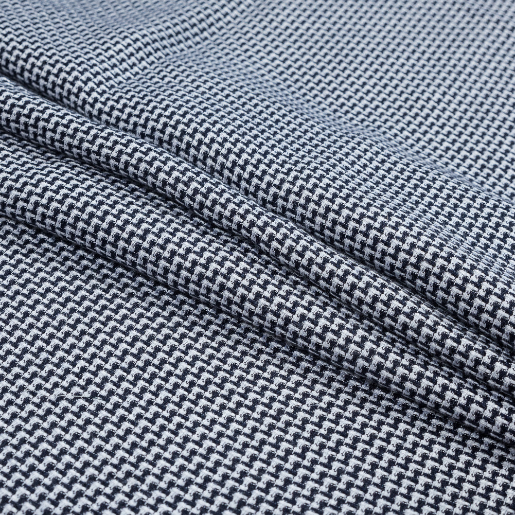 Maritime Blue and White Nailshead Cotton Blend Tweed Folded
