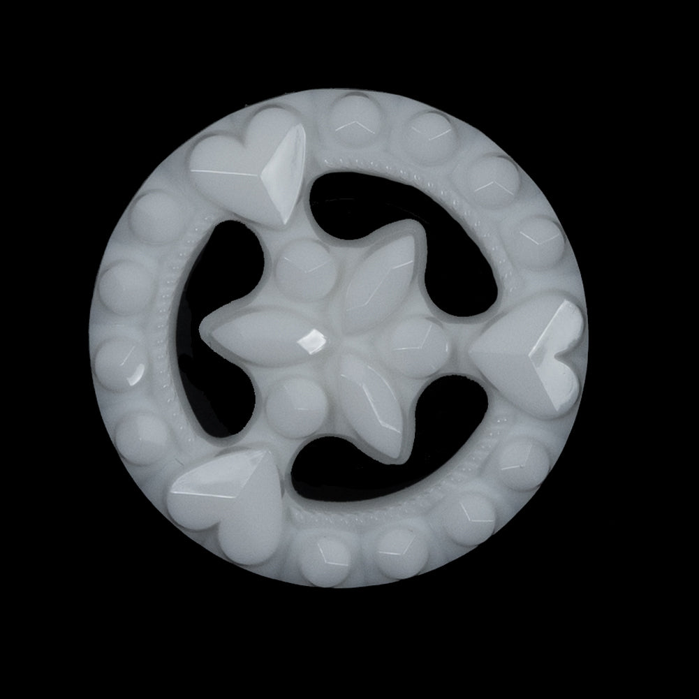 Glossy White Hearts and Gems Open Framework Shank Back Button - 45L/29mm