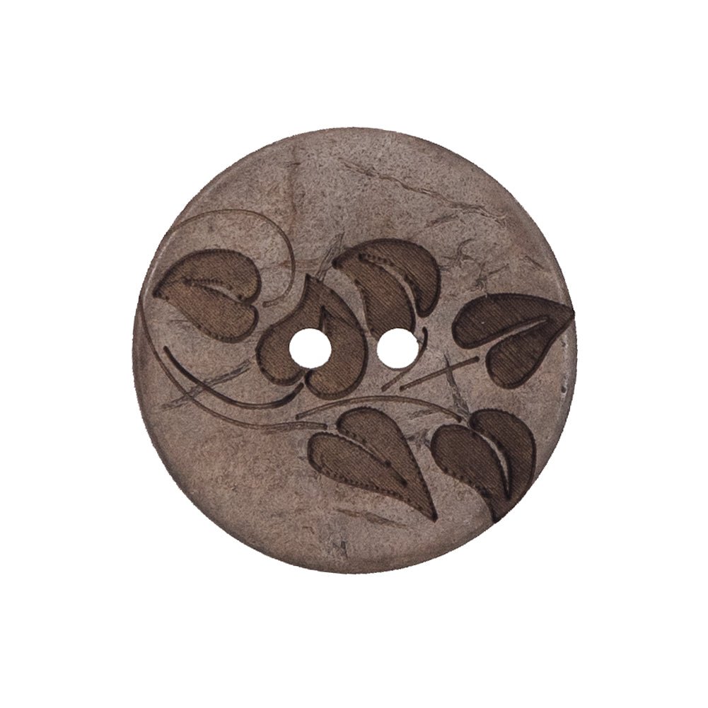Italian Brown Leafy Etched Coconut Button - 40L/25.5mm