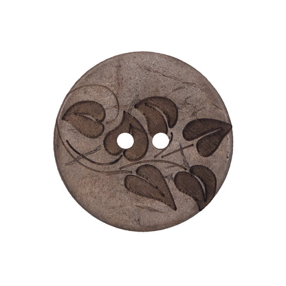 Italian Brown Leafy Etched Coconut Button - 40L/25.5mm