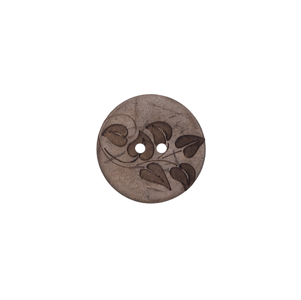 Italian Brown Leafy Etched Coconut Button - 24L/15mm