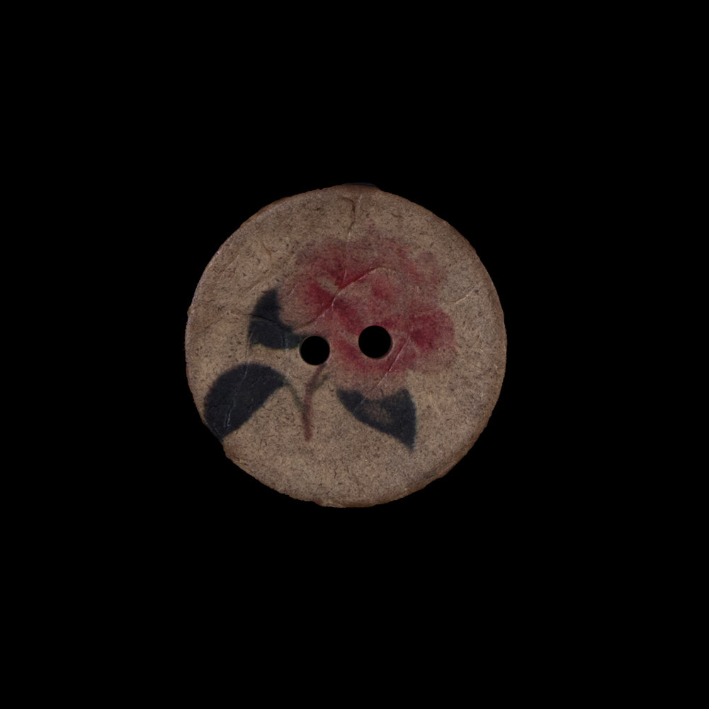 Italian Brown Floral Painted Coconut Button - 28L/18mm
