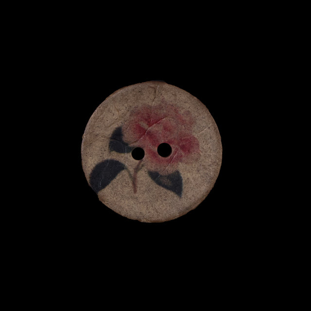 Italian Brown Floral Painted Coconut Button - 28L/18mm