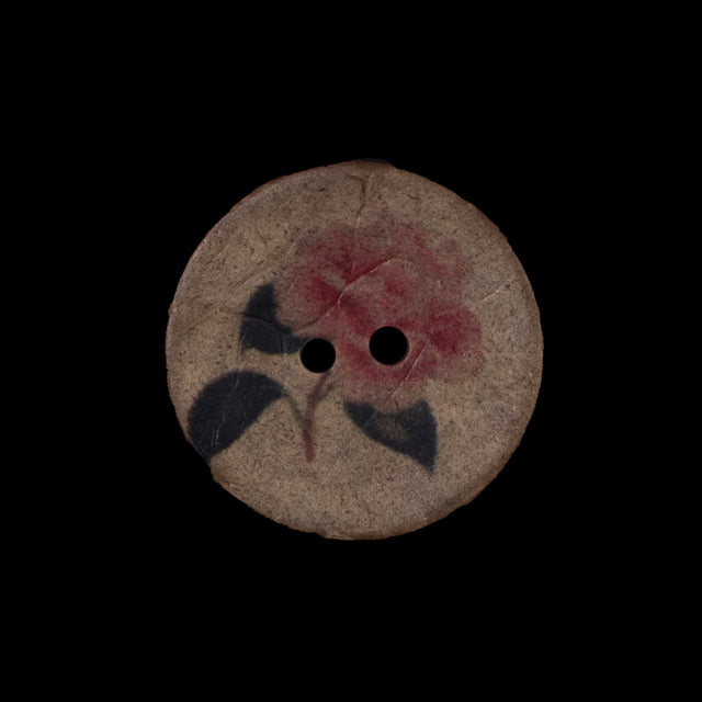 Italian Brown Floral Painted Coconut Button - 36L/23mm