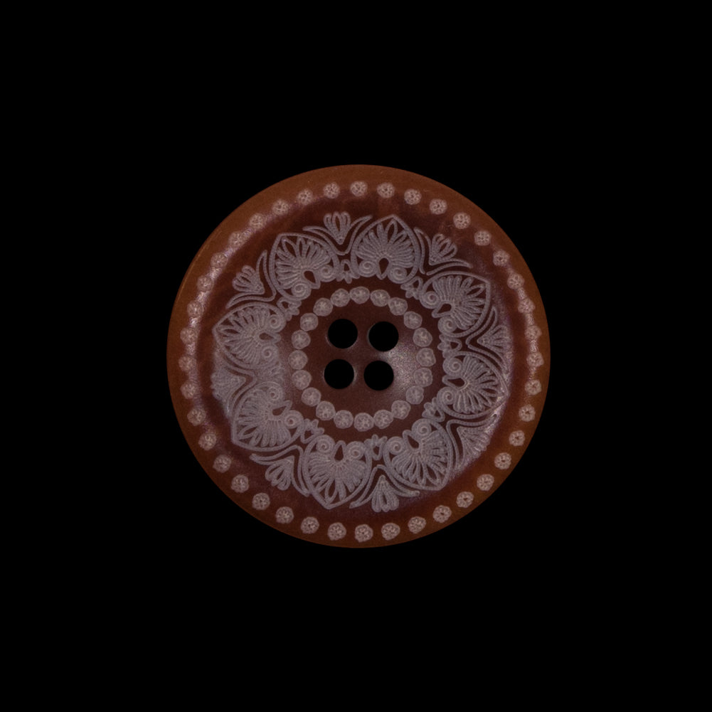 Italian Brown and White Etched Plastic Button - 35L/22mm