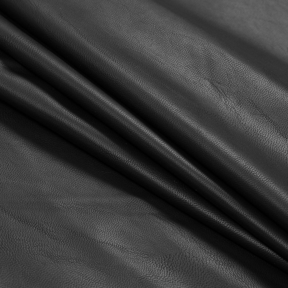 Black Stretch Faux Suede Backed Faux Leather Folded