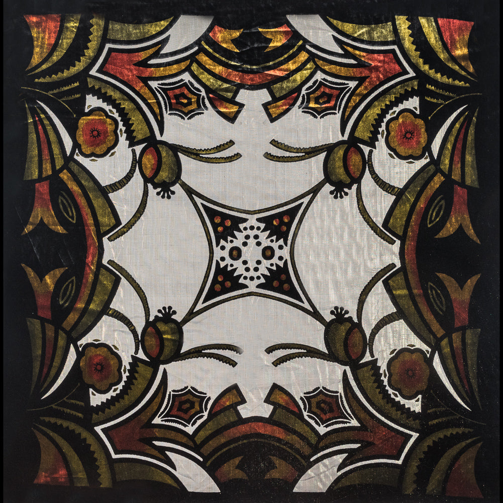 Famous NYC Designer Metallic Striped Floral Printed Silk and Rayon Burnout Velvet Panel Folded