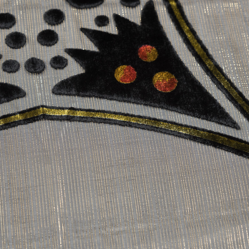 Famous NYC Designer Metallic Striped Floral Printed Silk and Rayon Burnout Velvet Panel Full