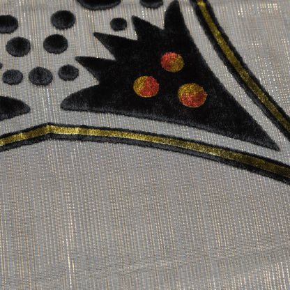 Famous NYC Designer Metallic Striped Floral Printed Silk and Rayon Burnout Velvet Panel Full