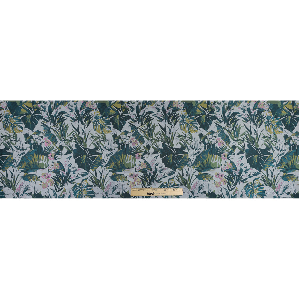 Teal and Green Metallic Leafy Jacquard Folded