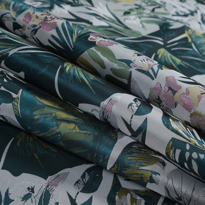 Teal and Green Metallic Leafy Jacquard Detail