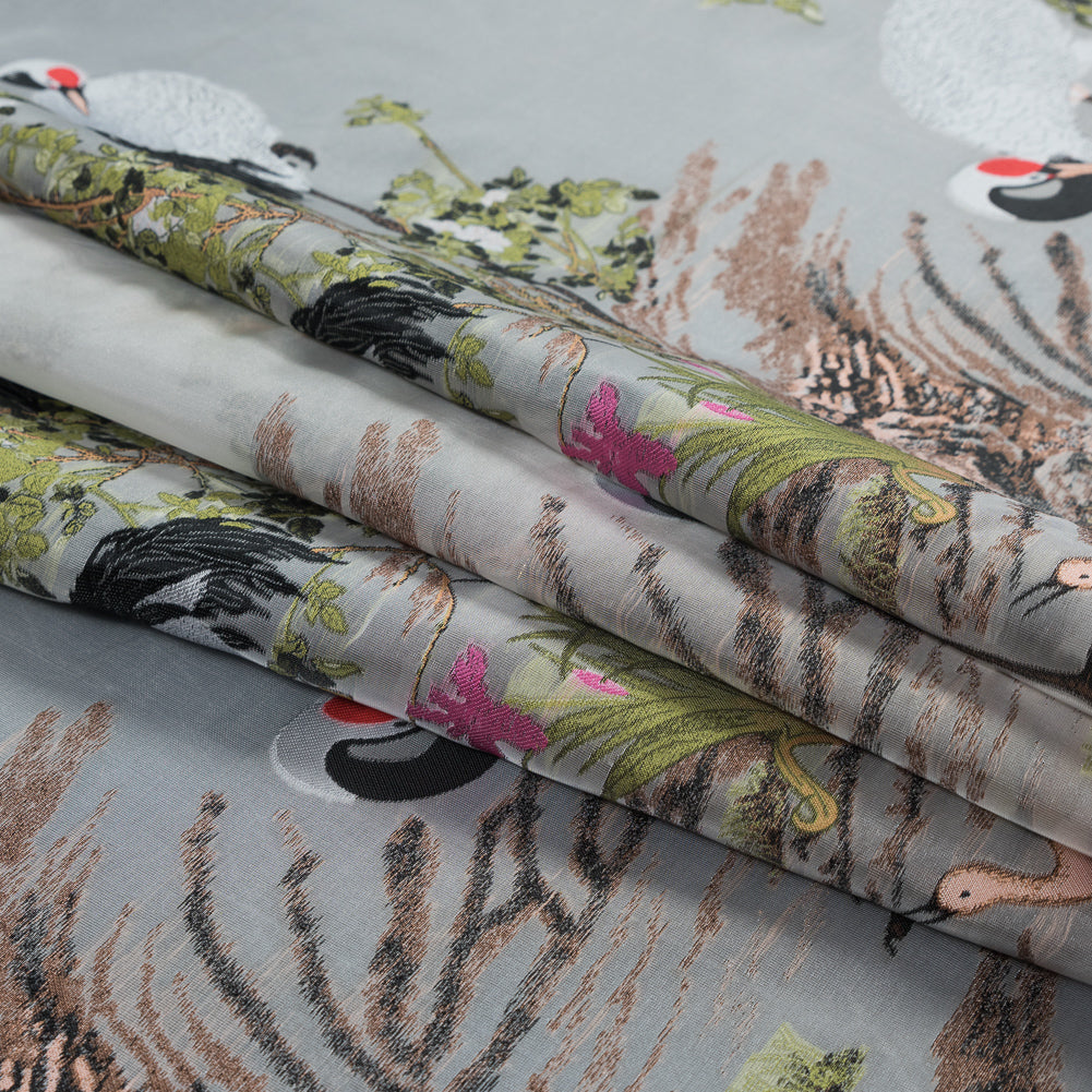 White and Green Asian-Influenced Burnout with Cranes and Branches Folded