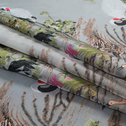 White and Green Asian-Influenced Burnout with Cranes and Branches Folded