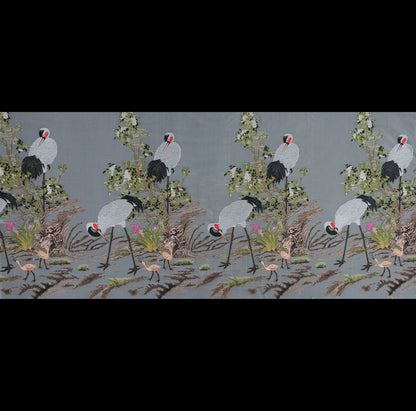 White and Green Asian-Influenced Burnout with Cranes and Branches Full