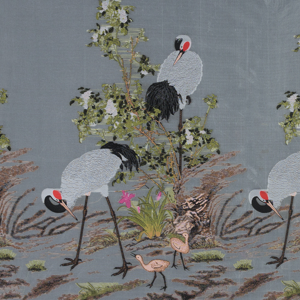 White and Green Asian-Influenced Burnout with Cranes and Branches