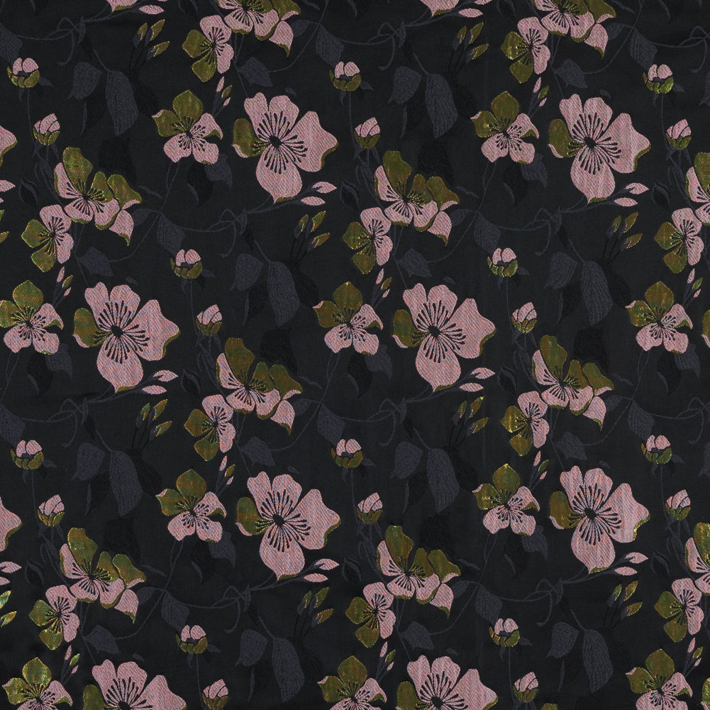 Black, Pink and Lime Reversible Floral Brocade