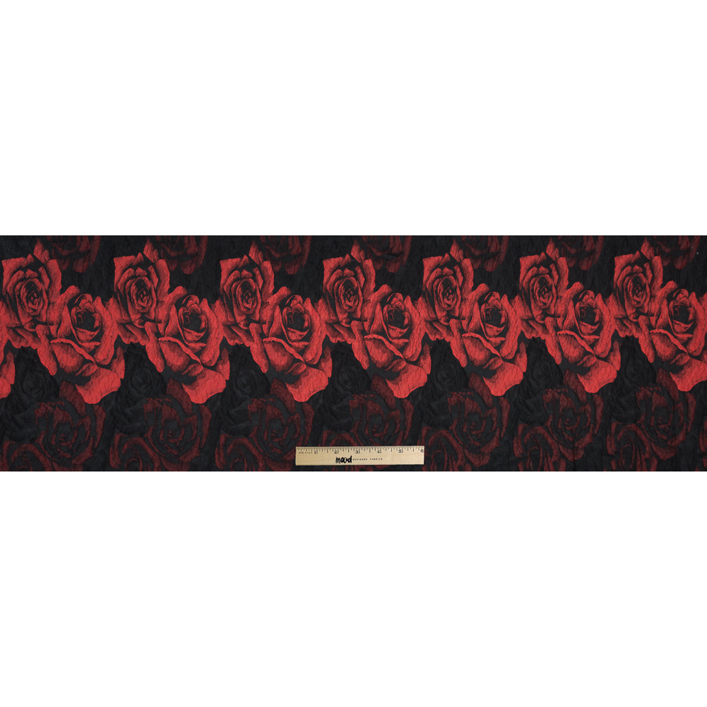 Black and Red Textural Floral Brocade Folded