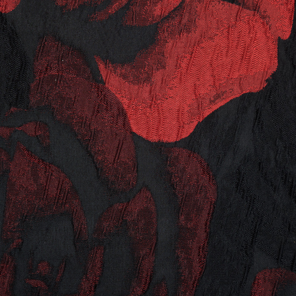 Black and Red Textural Floral Brocade Full