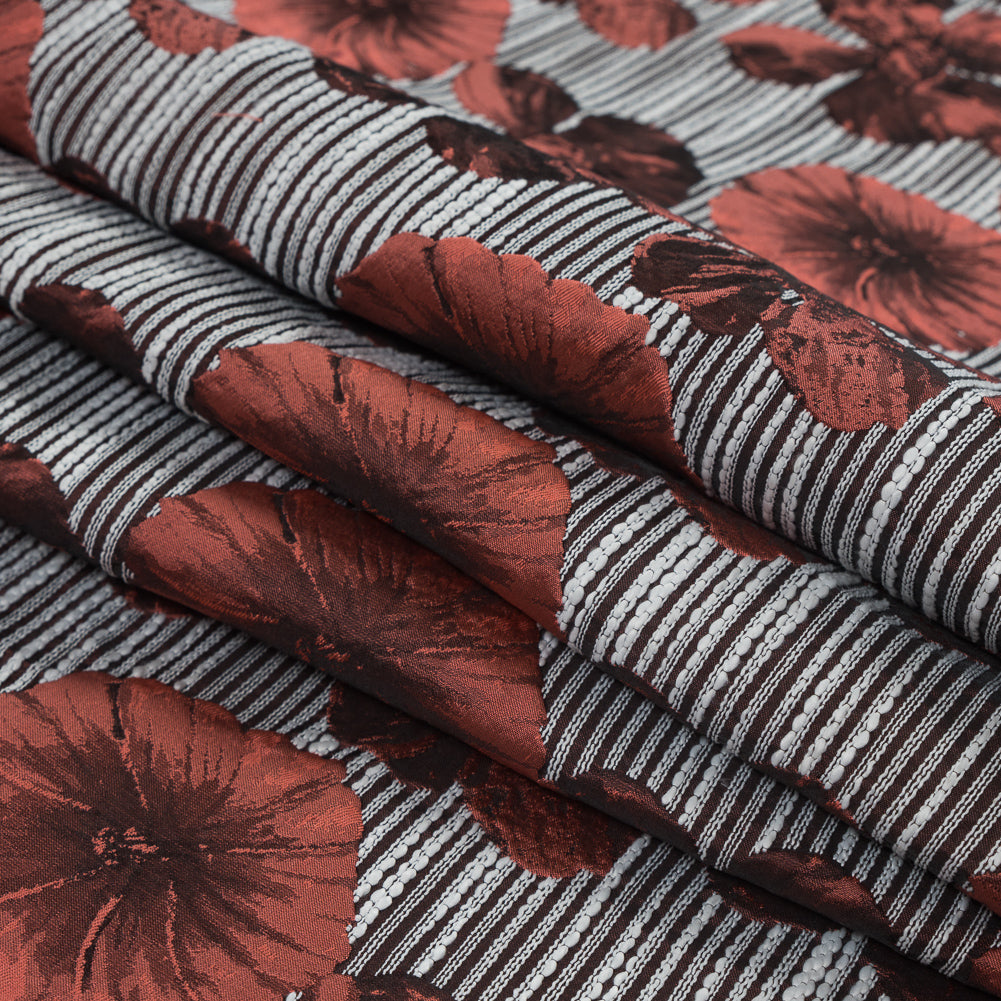 Coral and White Striped Floral Brocade Detail