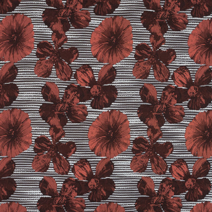 Coral and White Striped Floral Brocade