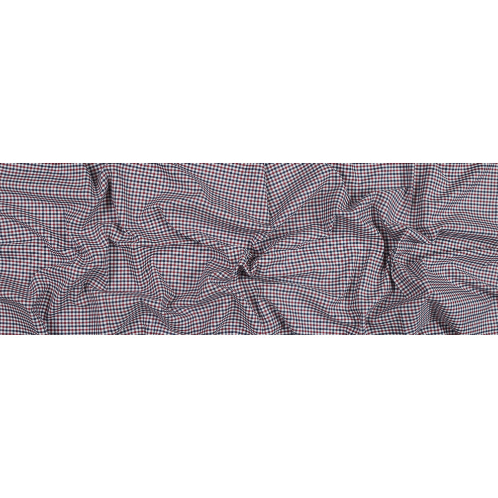 Red, White and Blue Tattersall Shepherd's Check Cotton and Tencel Flannel Folded