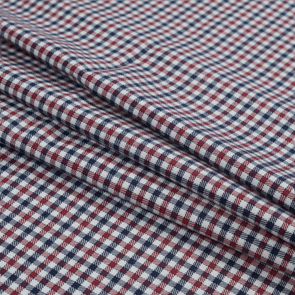Red, White and Blue Tattersall Shepherd's Check Cotton and Tencel Flannel Detail