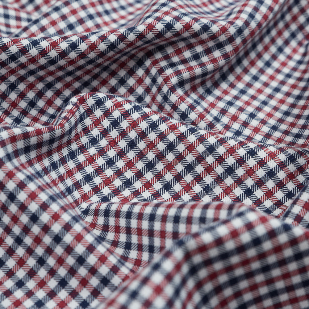 Red, White and Blue Tattersall Shepherd's Check Cotton and Tencel Flannel Full