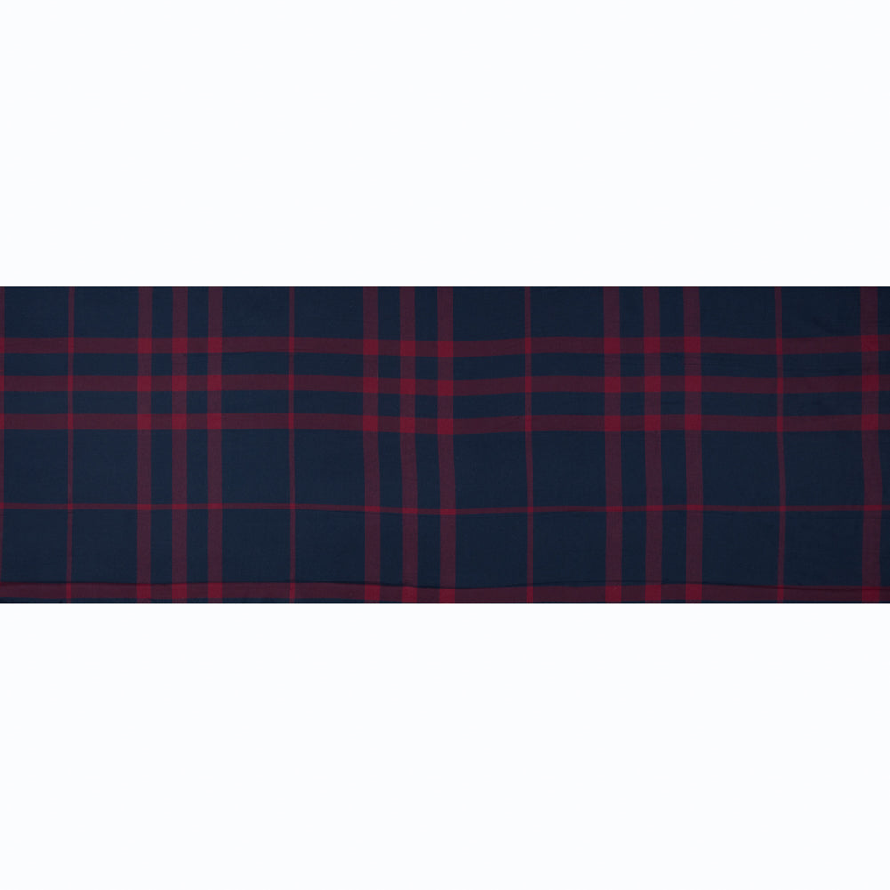 Navy and Red Plaid Double-Sided Cotton Flannel Folded