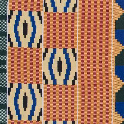 Light Orange, Green and Blue Geometric Waxed Cotton African Print Folded