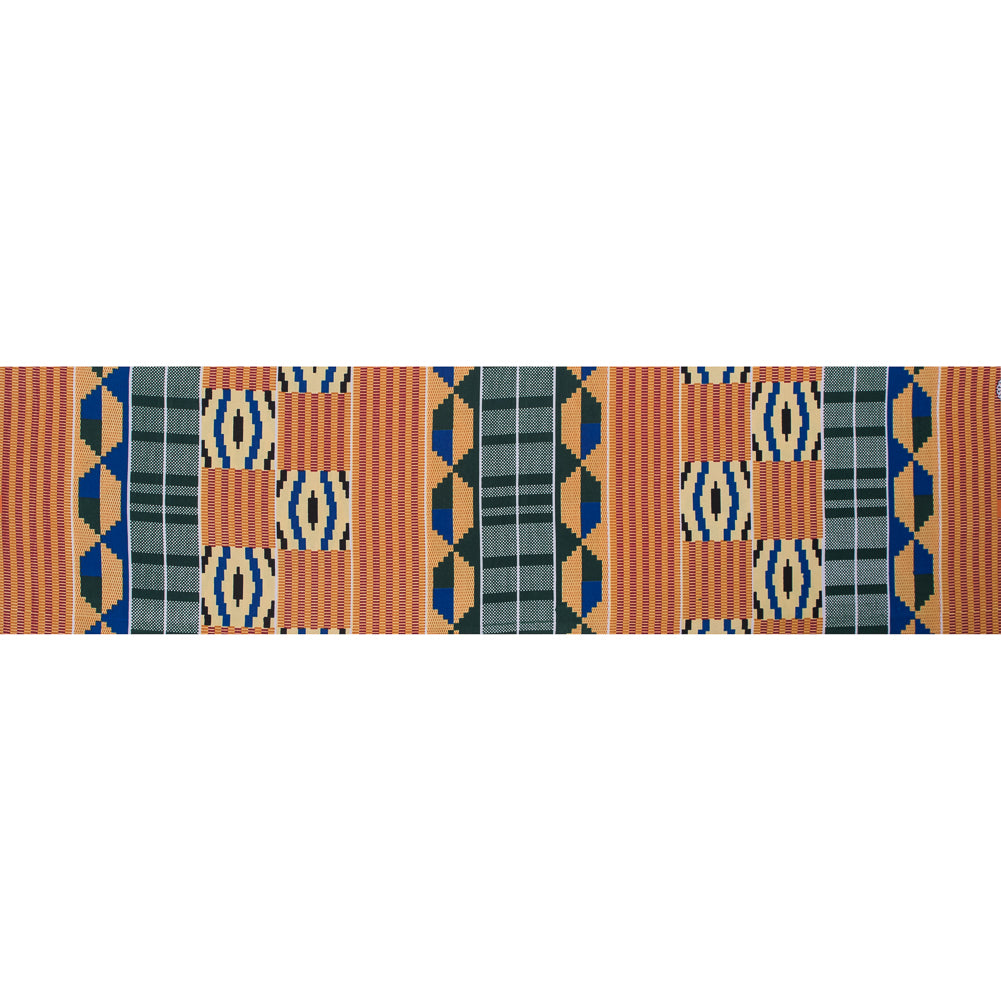 Light Orange, Green and Blue Geometric Waxed Cotton African Print Full