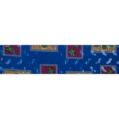 Bright Blue Waxed Cotton African Print with Inlaid Pattern and Metallic Blue Leafy Foil Full