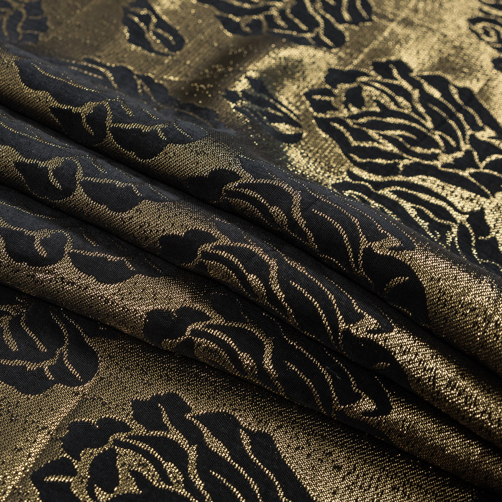 Phillip Lim Black and Metallic Gold Floral Silk Jacquard Folded