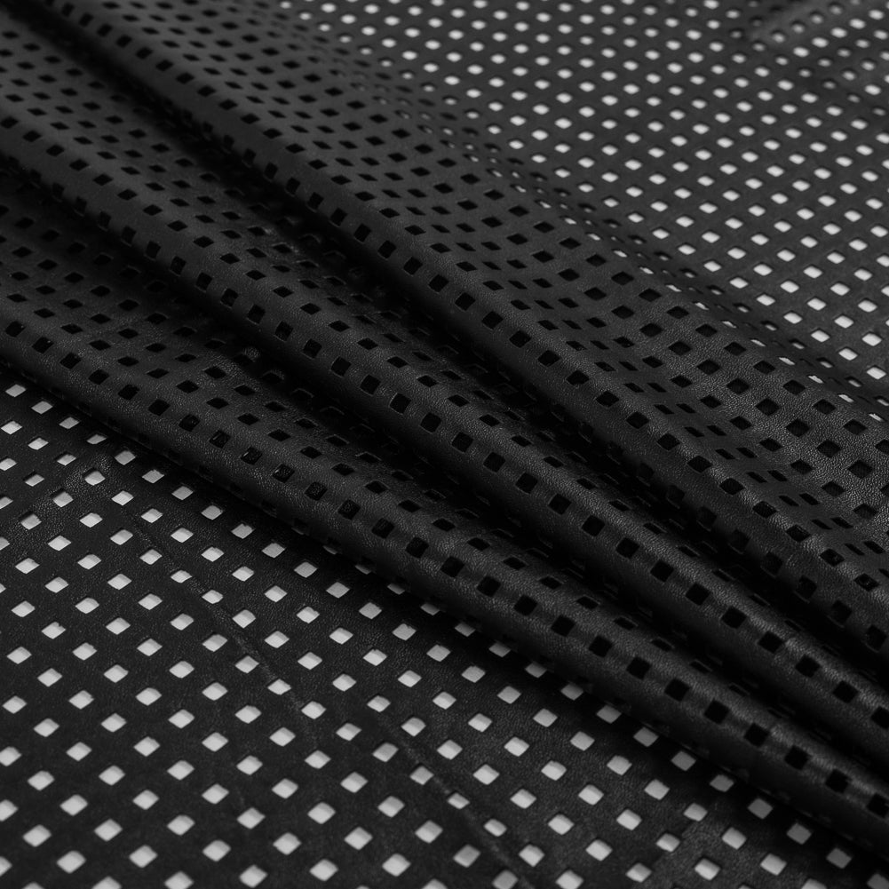 Black Square Perforated Faux Leather Folded