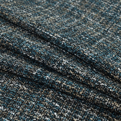 Marine Blue and Beige Polyester Tweed Folded