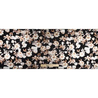 Black Ponte Knit with Brown Floral Foil Design Folded