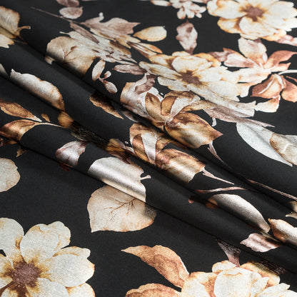 Black Ponte Knit with Brown Floral Foil Design Detail