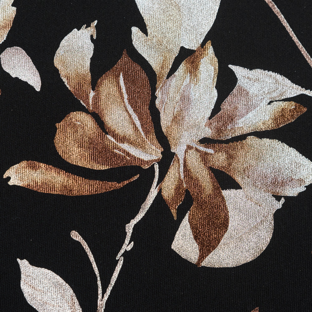 Black Ponte Knit with Brown Floral Foil Design Full