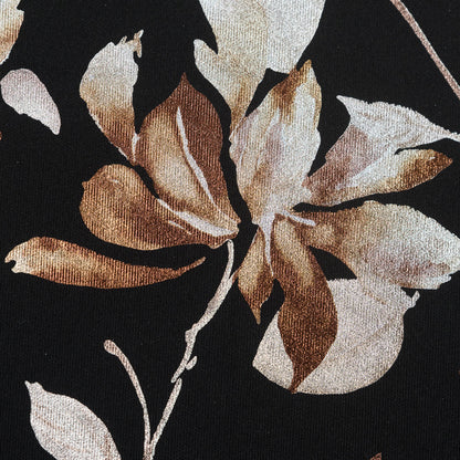Black Ponte Knit with Brown Floral Foil Design Full