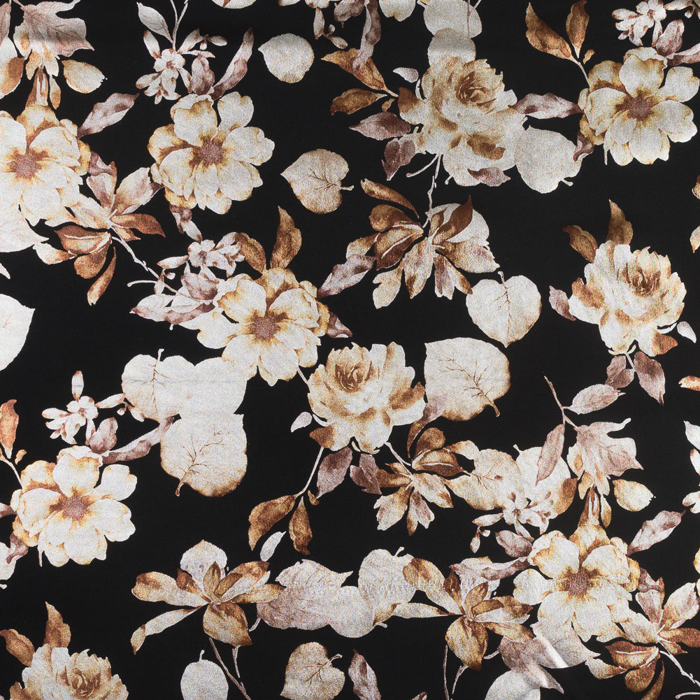 Black Ponte Knit with Brown Floral Foil Design