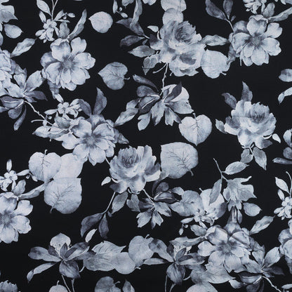 Black Ponte Knit with Blue Floral Foil Design