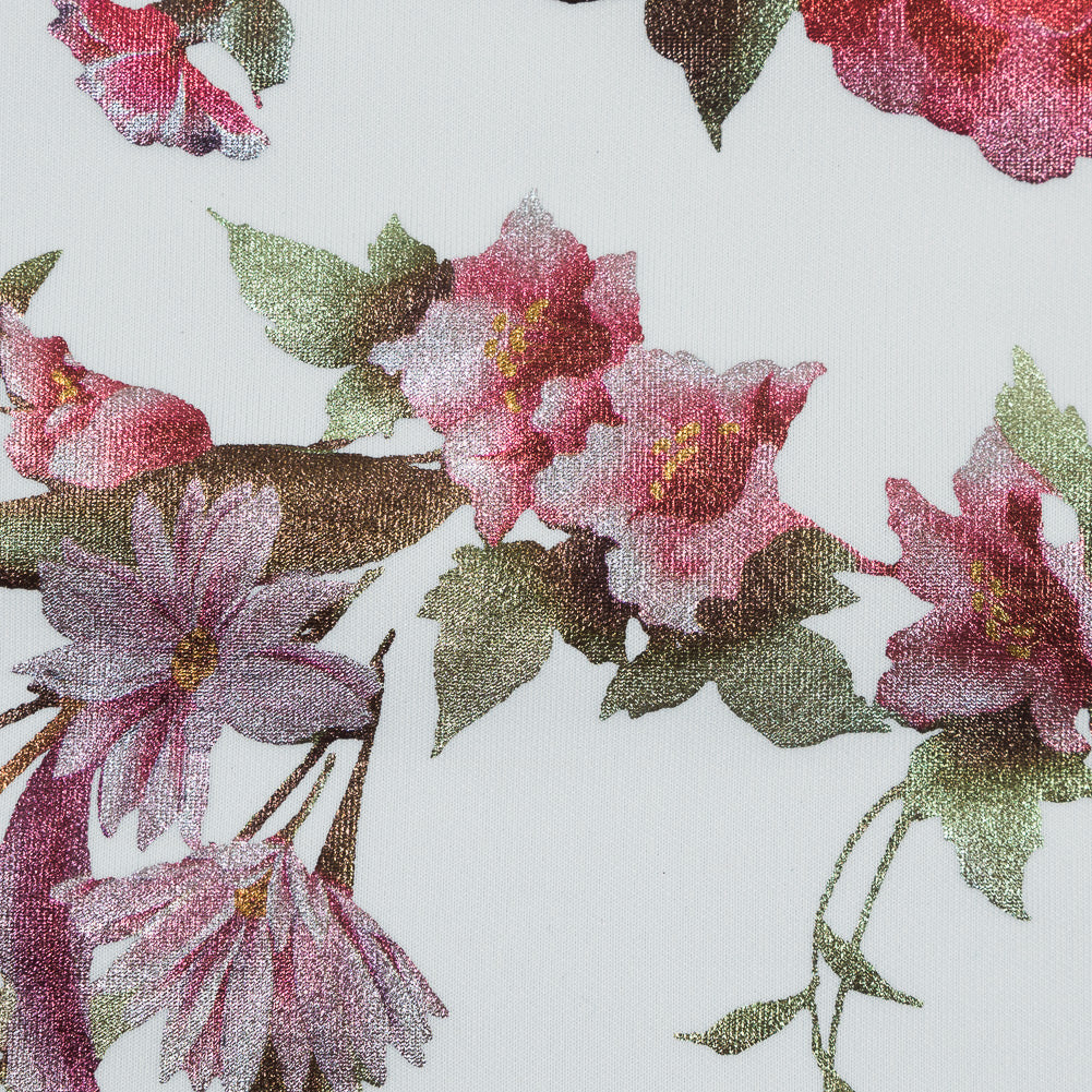 White Ponte Knit with Multicolor Floral Foil Design Full