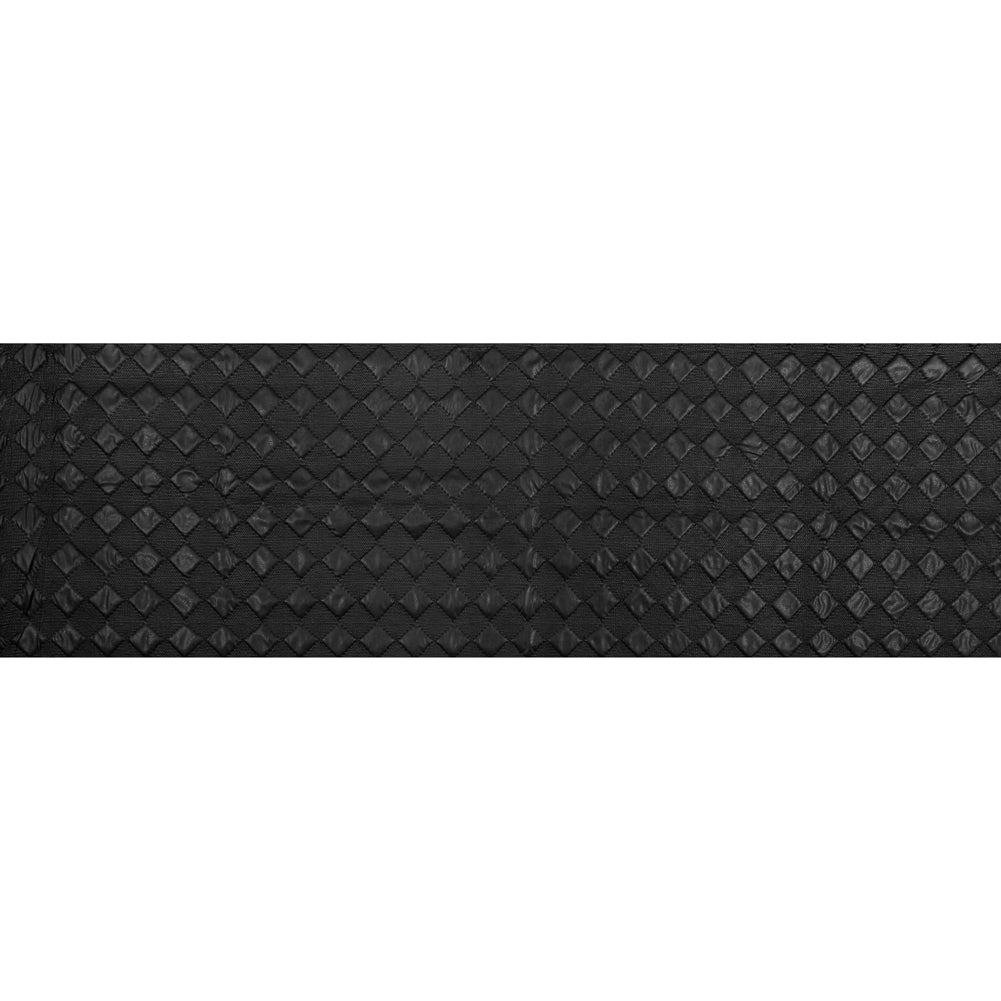 Black Faux Leather Quilted Coating with Large Squares Folded