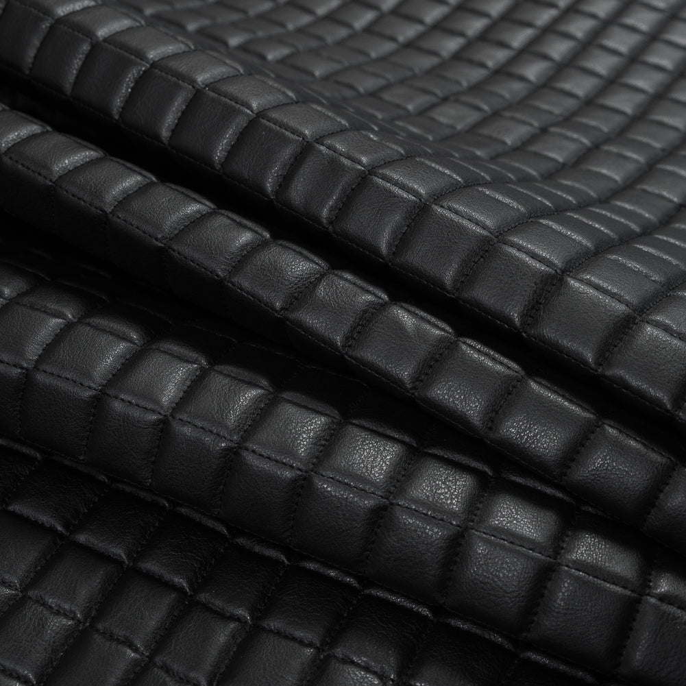 Black Faux Leather Square Quilted Coating Folded
