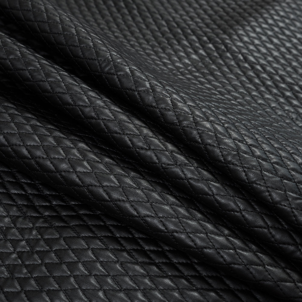 Black Faux Leather Diamond Quilted Coating Detail