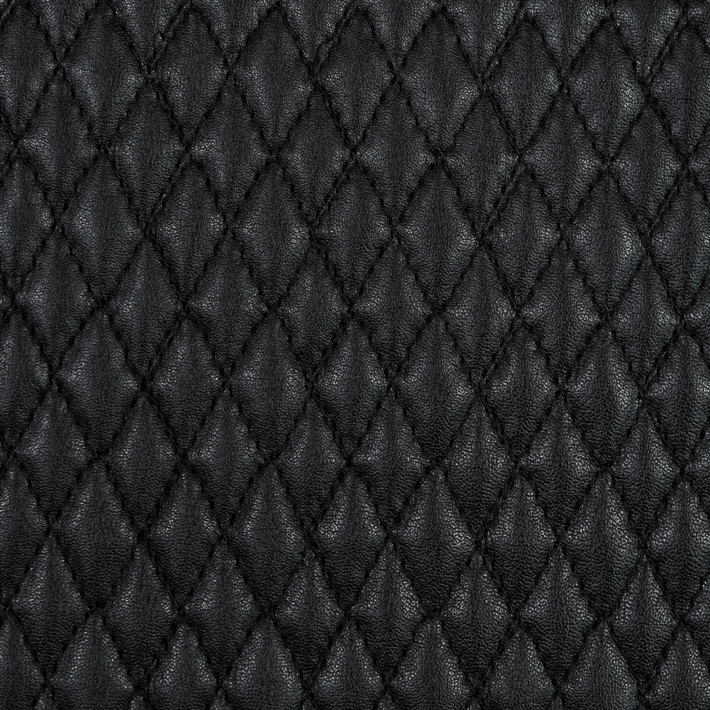 Black Faux Leather Diamond Quilted Coating Full