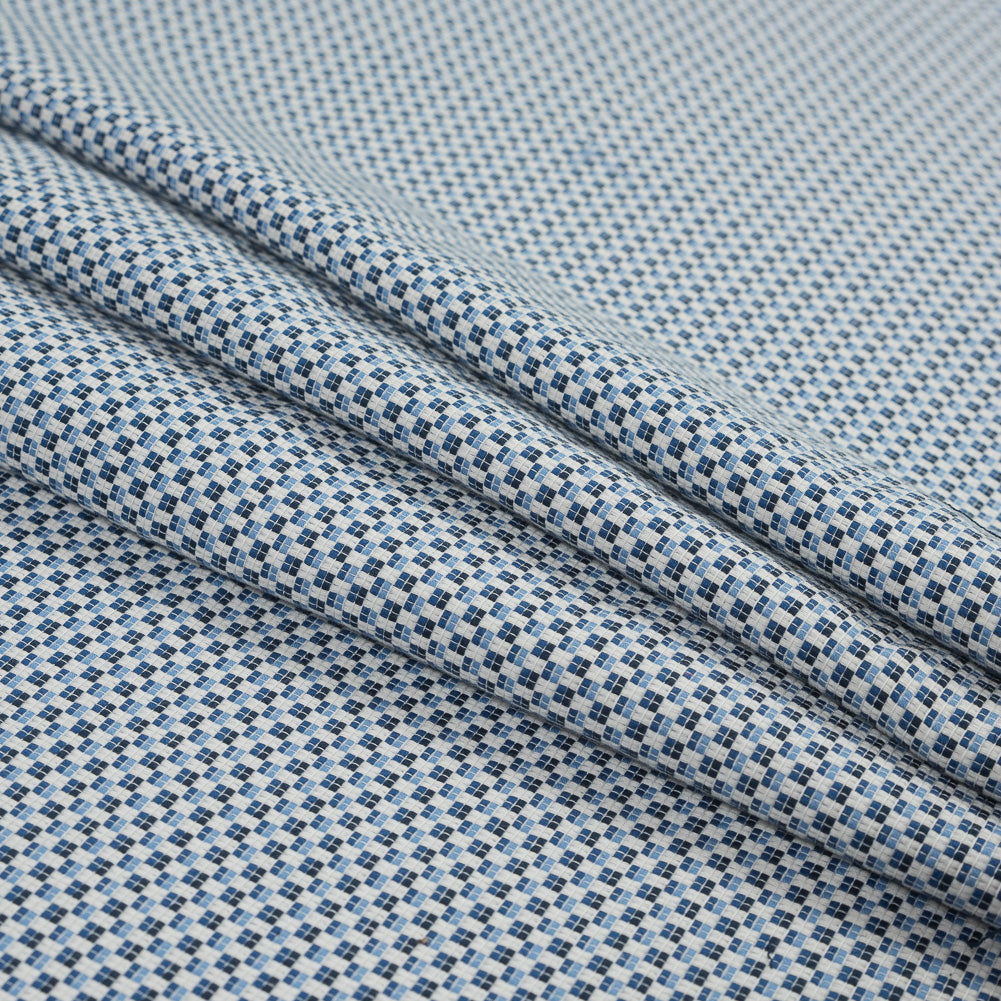Blue and White Checkered Cotton Woven Folded