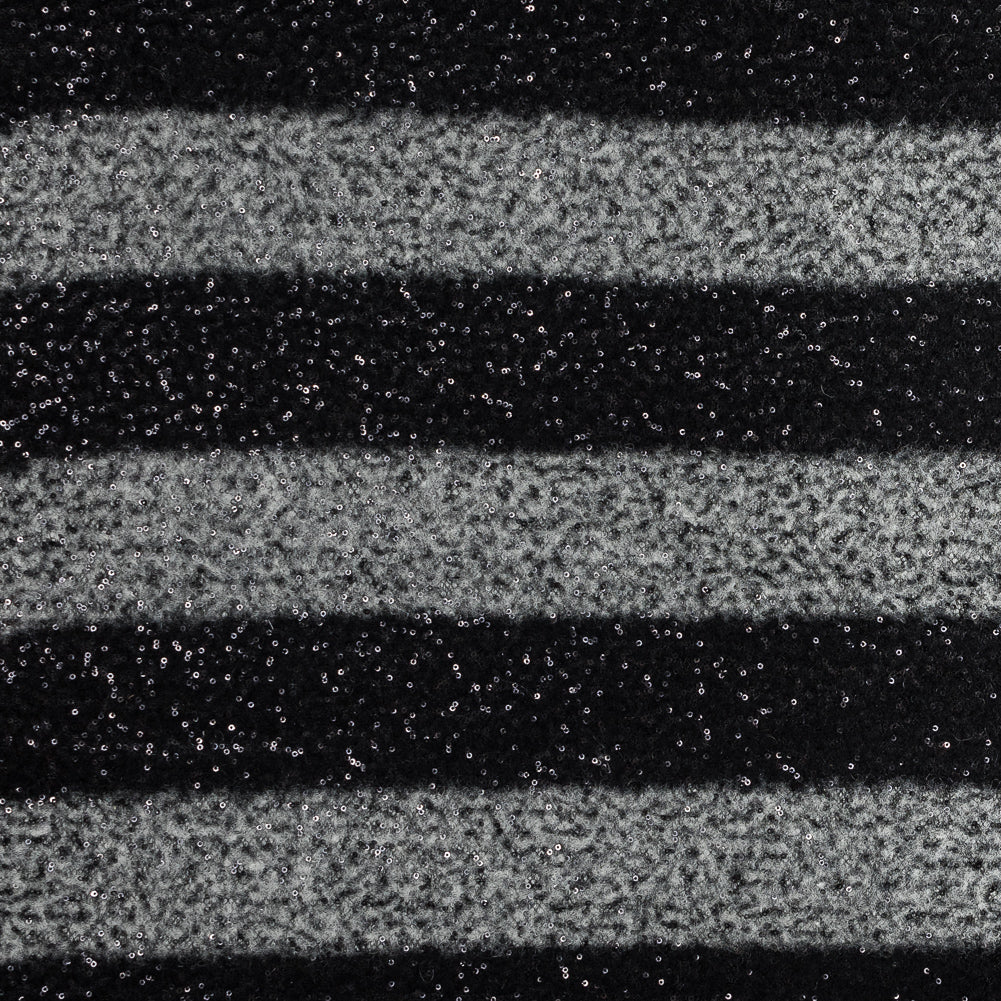 Black and White Awning Striped Wool Blend with Baby Sequins