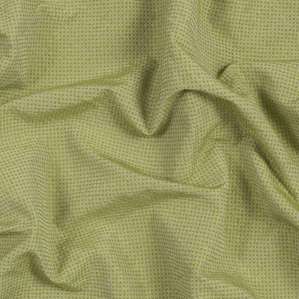 Chartreuse Checkered Polyester Wool Woven