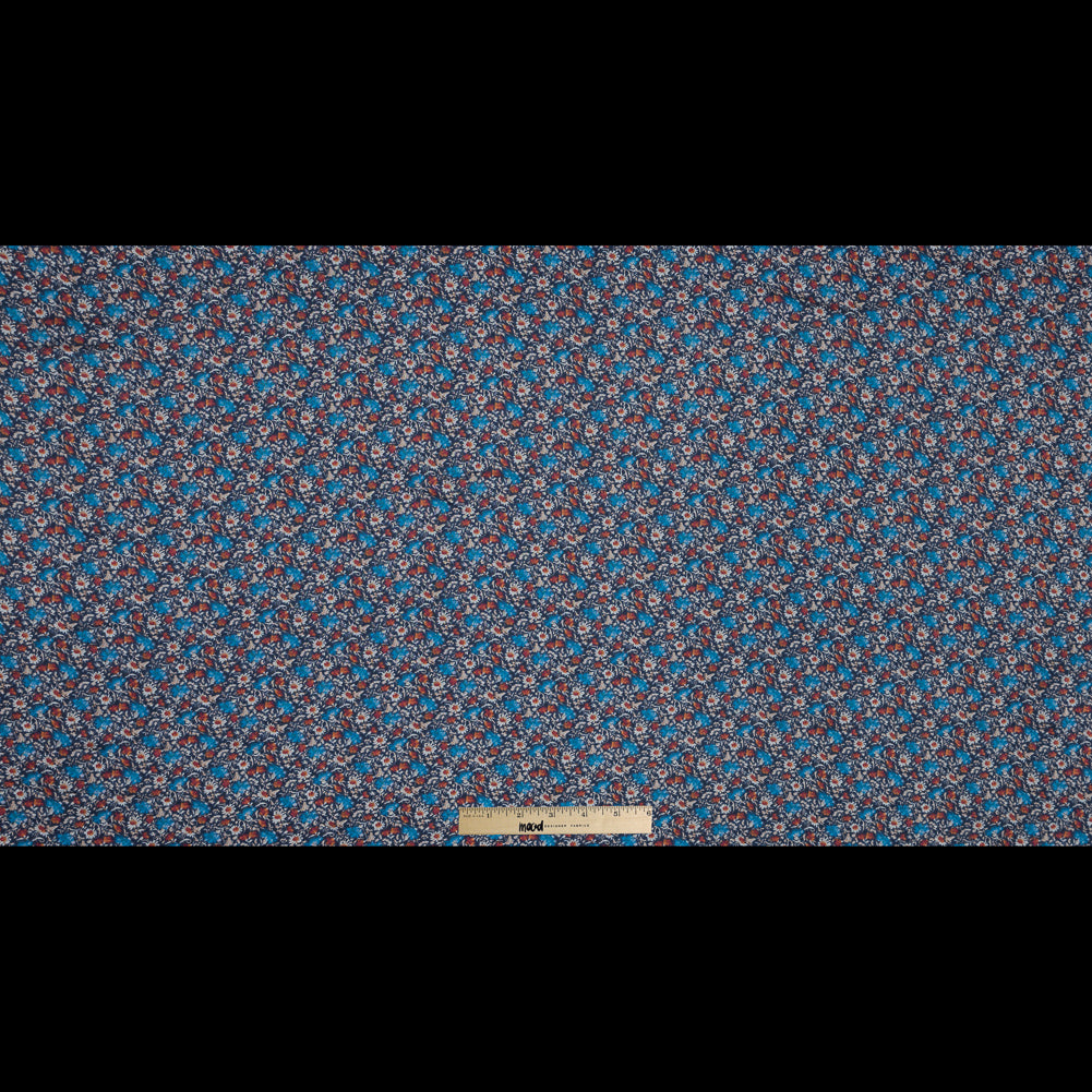 Blue and Orange Floral Printed Silk Chiffon Full