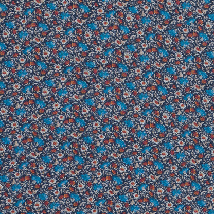 Blue and Orange Floral Printed Silk Chiffon